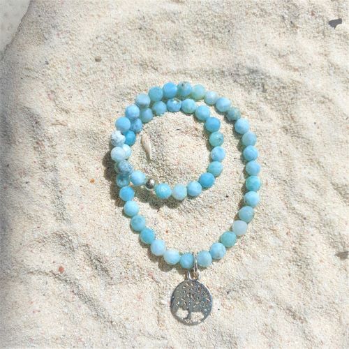 Larimar-Armband , facettiert mit Lebensbaumanhänger