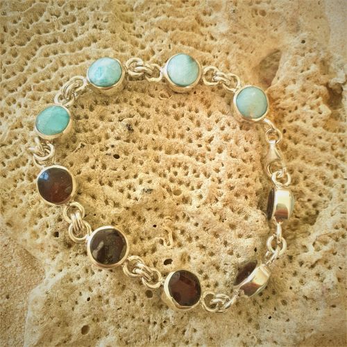 Wechsel- oder Happy Hour Armband Larimar/Bernstein, Larimar/Muschel, Larimar/Gagat