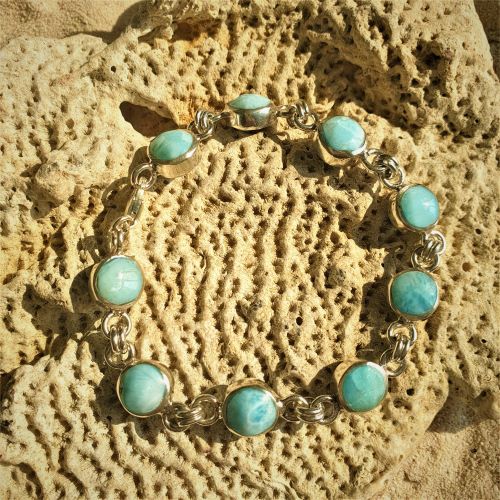Wechsel- oder Happy Hour Armband Larimar/Bernstein, Larimar/Muschel, Larimar/Gagat