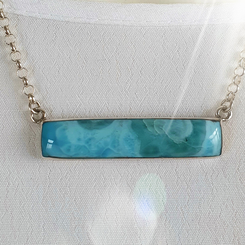 Unikat: Larimar Collier, rechteckig  