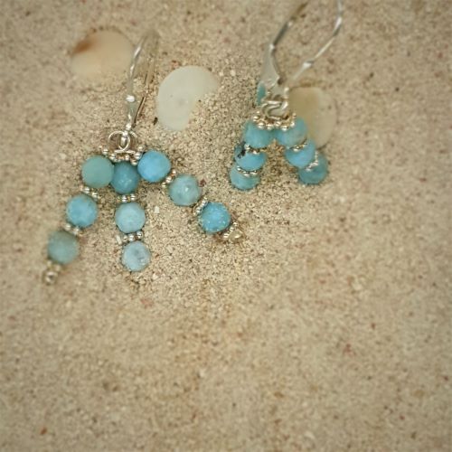 Larimar-Ohrhänger 3reihig, facettiert - VERKAUFT -