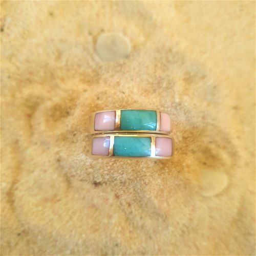 Larimar-Ring mit Muschel-Königin  - VERKAUFT -