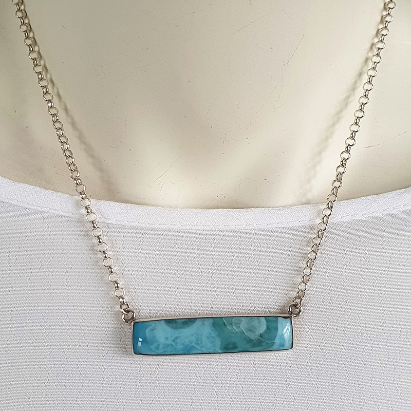 Unikat: Larimar Collier, rechteckig  