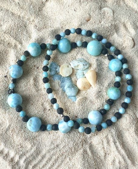 Larimar/Lava-Kugelarmband, blauschwarz