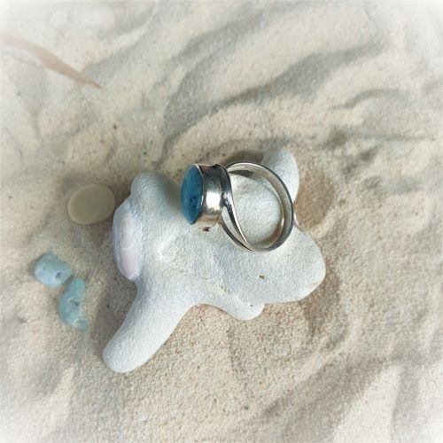 Larimar Ring mit rundem Stein
