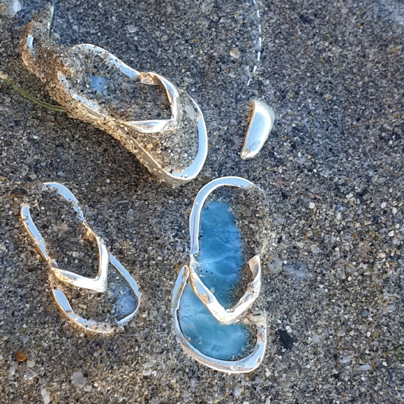 Larimar-2er Set: Flip Flop Anhänger und Ohrhänger