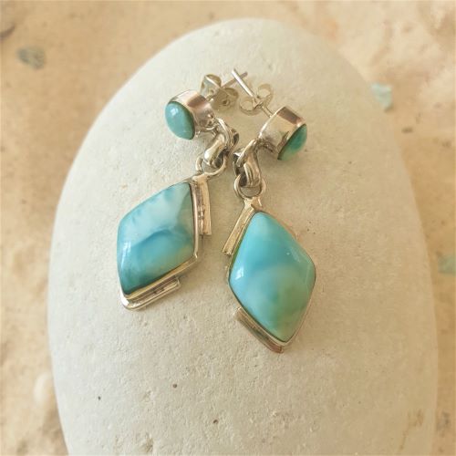Larimar-Ohrstecker, rautenförmig -VERKAUFT -