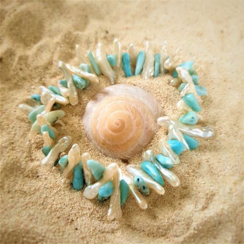 Larimar und Süsswassersplitter kombiniert