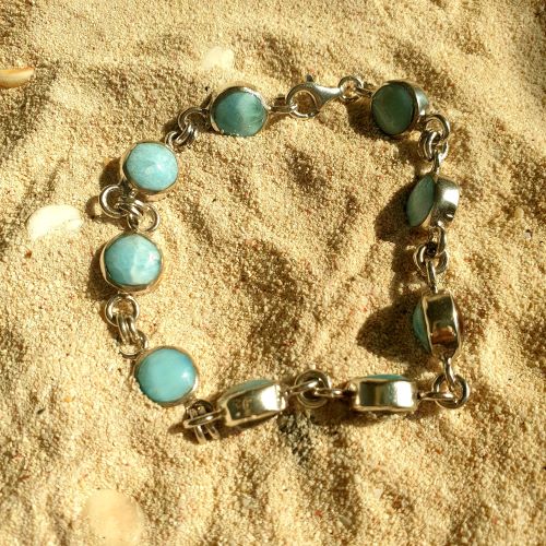 Wechsel- oder Happy Hour Armband Larimar/Bernstein, Larimar/Muschel, Larimar/Gagat