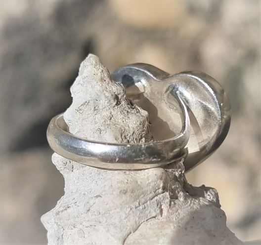 Herz-Ring: Larimar mit Muschel kombiniert - VERKAUFT -