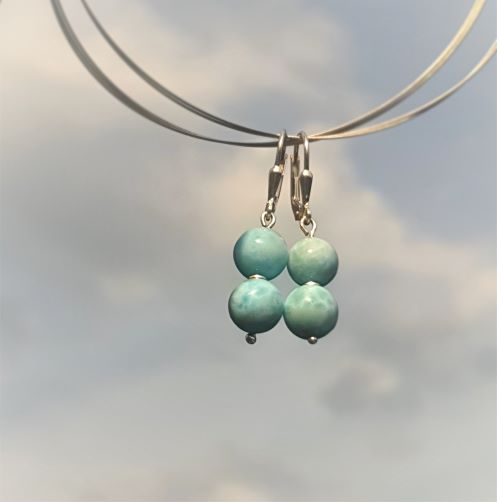 Larimar-Ohrhänger mit 2 Kugeln