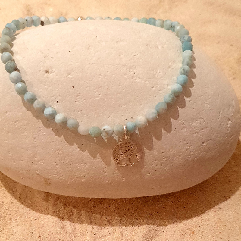 Larimar-Armband , facettiert mit Lebensbaumanhänger