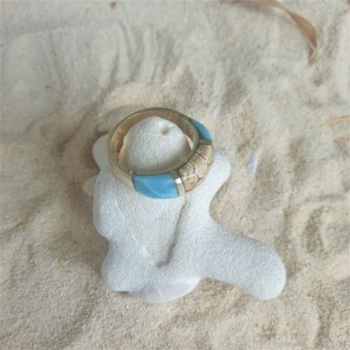 Larimar Ring mit Fossil, auch für Männer 
