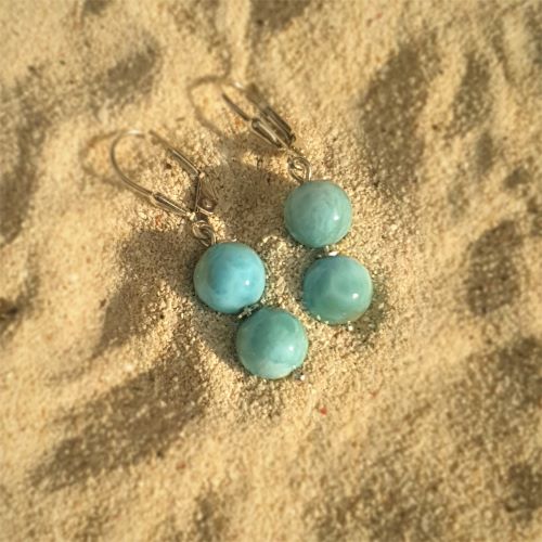 Larimar-Ohrhänger mit 2 Kugeln
