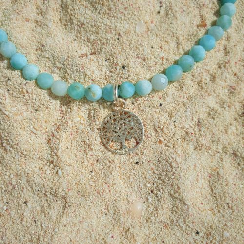Larimar-Armband , facettiert mit Lebensbaumanhänger