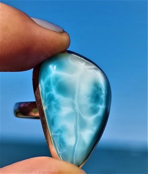 Larimar-Ring mit "Blitzeinschlag" und besonderem Schliff  -VERKAUFT-