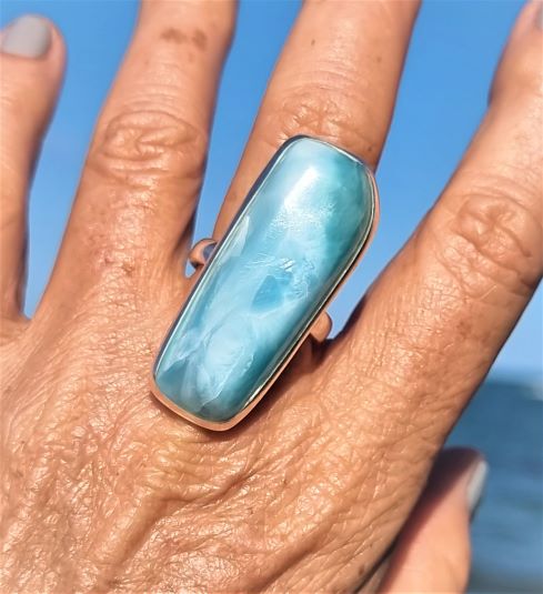 Länglicher Larimar-Ring -außergwöhnliche Form