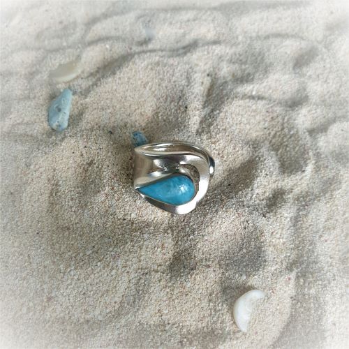 Larimar Ring in Pfeilform, verstellbar -VERKAUFT-