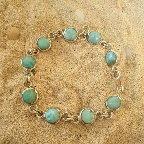 Wechsel- oder Happy Hour Armband Larimar/Bernstein, Larimar/Muschel, Larimar/Gagat