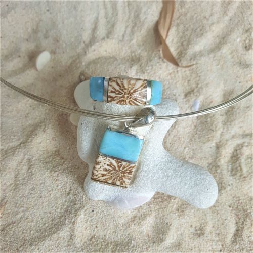 Larimar Ring mit Fossil, auch für Männer 