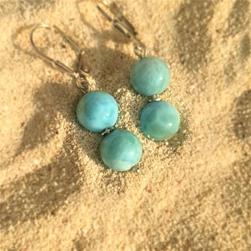 Larimar-Ohrhänger mit 2 Kugeln
