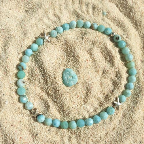 Larimar-Armband , facettiert mit 3 kleinen Silbersternen 