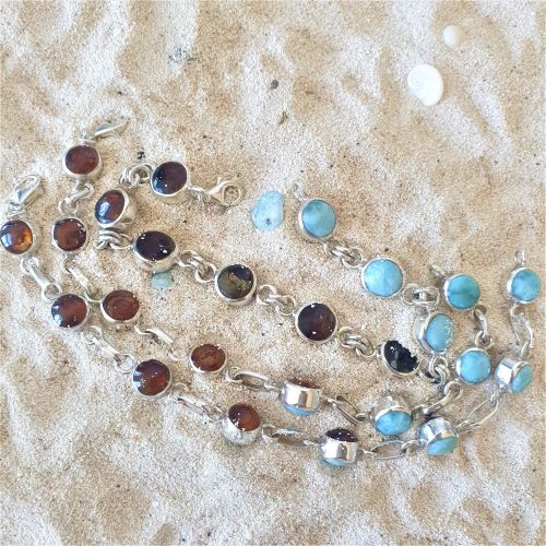 Wechsel- oder Happy Hour Armband Larimar/Bernstein, Larimar/Muschel, Larimar/Gagat