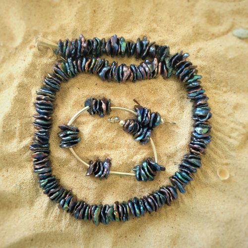 Selten: Grauviolettes Süßwassersplitter-Armband 