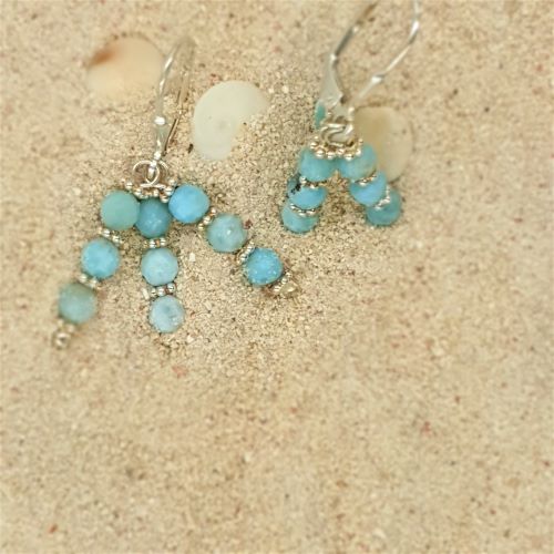 Larimar-Ohrhänger 3reihig, facettiert - VERKAUFT -
