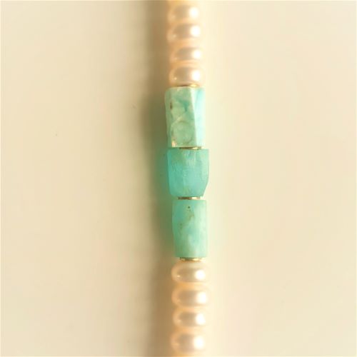 Larimar-Armband eckig, Kette mit Süsswasserperlen -VERKAUFT-