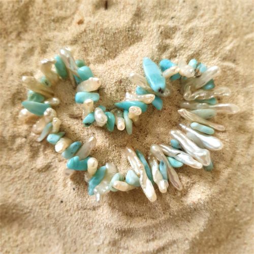Larimar und Süsswassersplitter kombiniert
