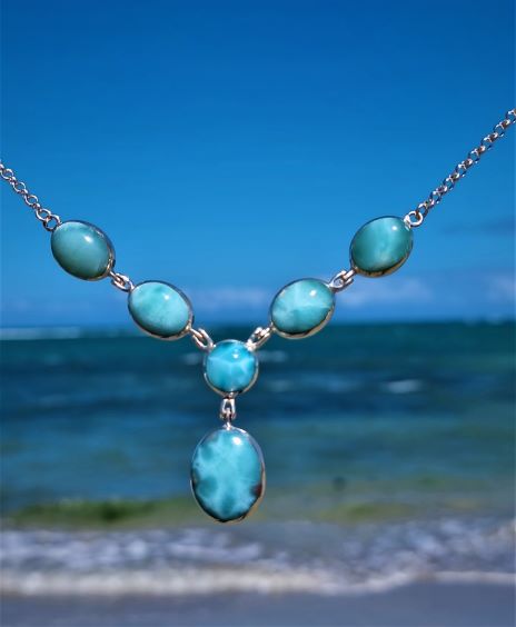 Wunderschönes Larimar-Collier mit 6 Steinen -VERKAUFT -  