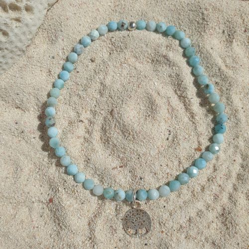 Larimar-Armband , facettiert mit Lebensbaumanhänger