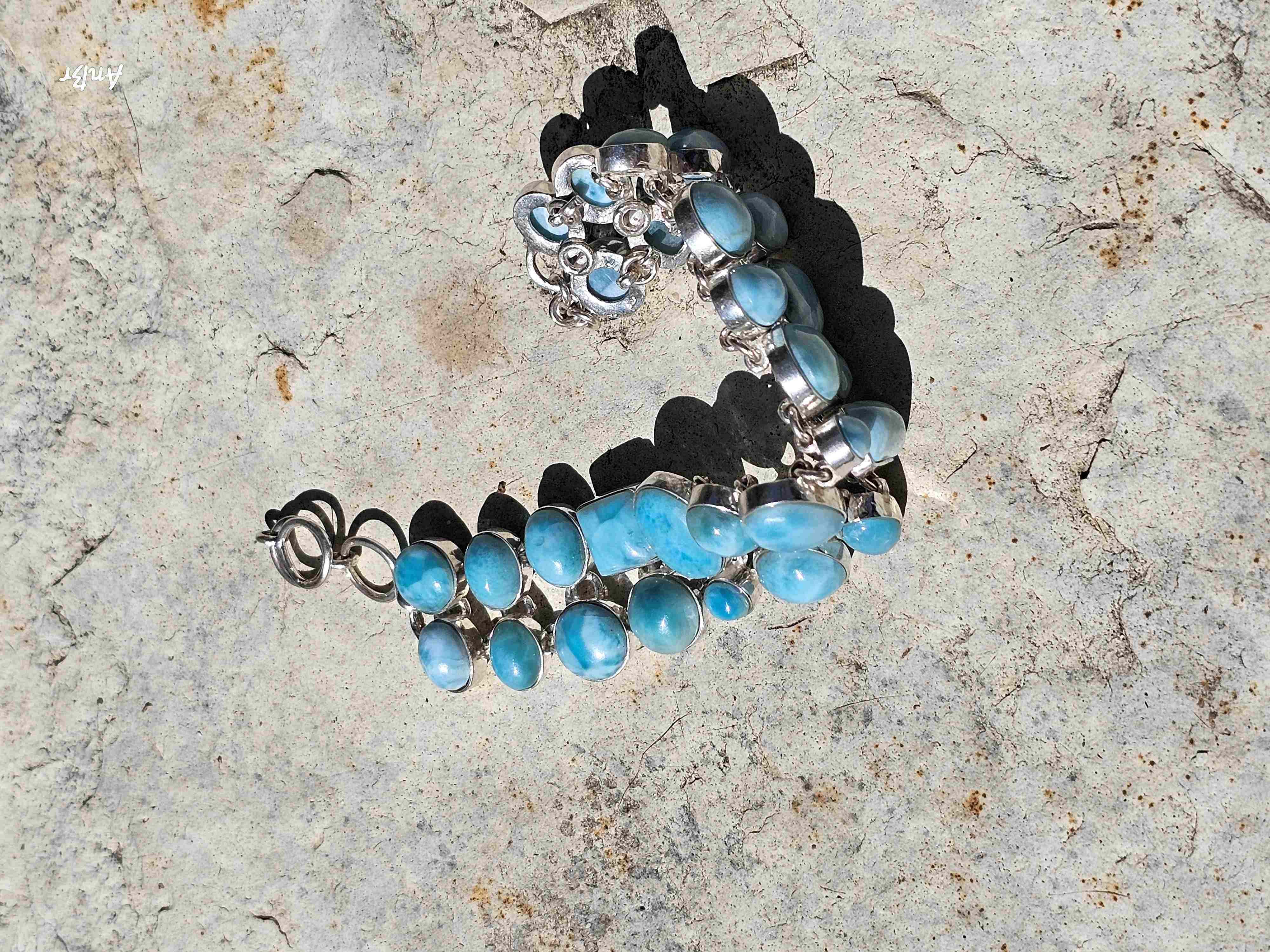 Wunderschönes Larimar Armband, Rückseite offen gearbeitet