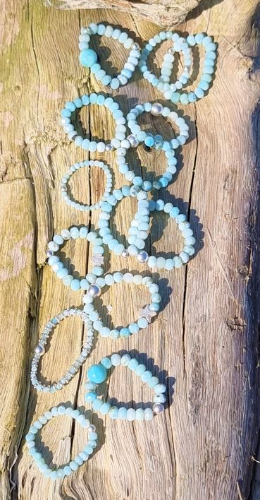 Neu:  Larimar-Ring , facettiert, elastisch und mit kleiner Kugel 