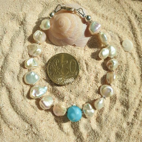 Süsswassernugget-Armband mit Larimarkugel