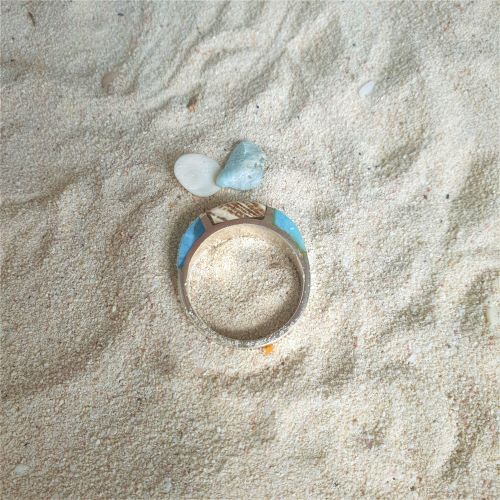 Larimar Ring mit Fossil, auch für Männer 