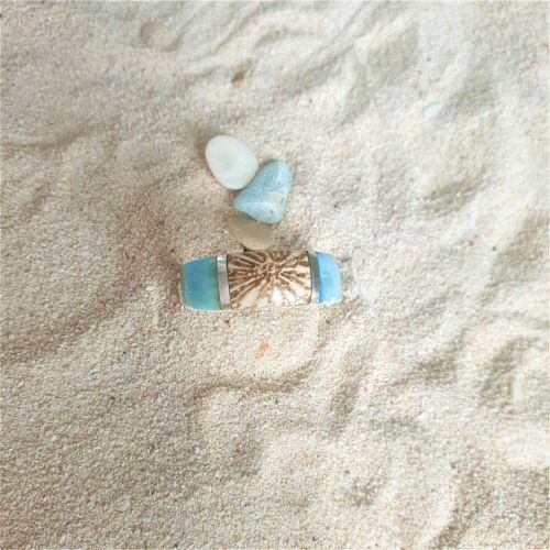 Larimar Ring mit Fossil, auch für Männer 