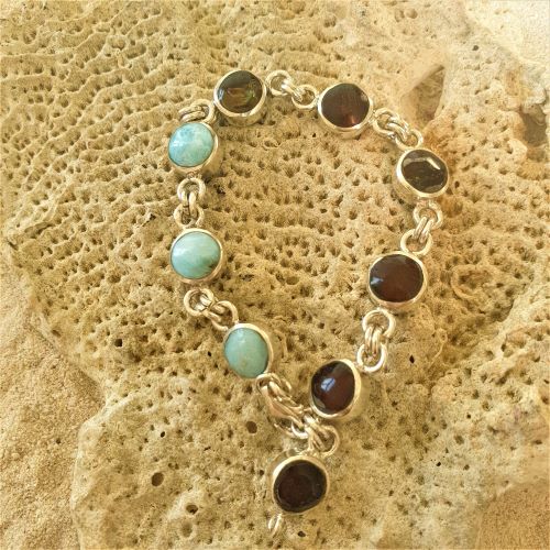 Wechsel- oder Happy Hour Armband Larimar/Bernstein, Larimar/Muschel, Larimar/Gagat