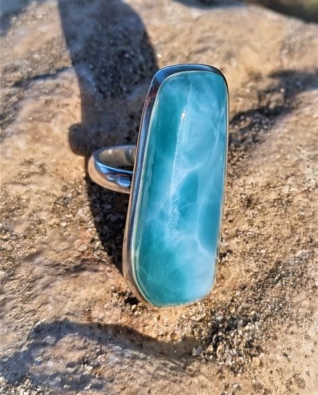 Länglicher Larimar-Ring -außergwöhnliche Form