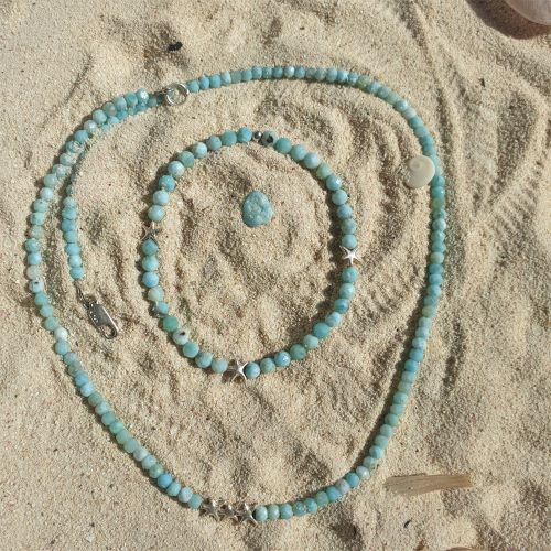 Larimar-Armband , facettiert mit 3 kleinen Silbersternen 