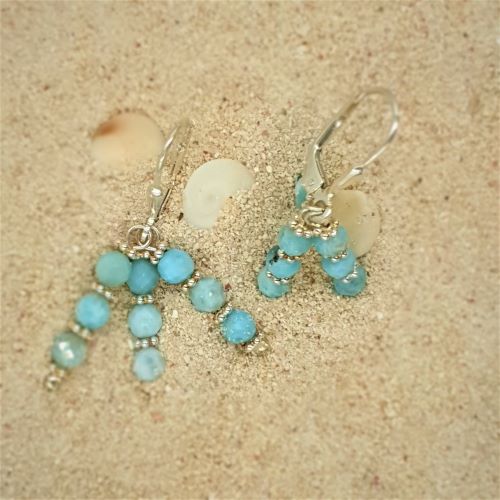 Larimar-Ohrhänger 3reihig, facettiert - VERKAUFT -