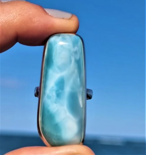 Länglicher Larimar-Ring -außergwöhnliche Form