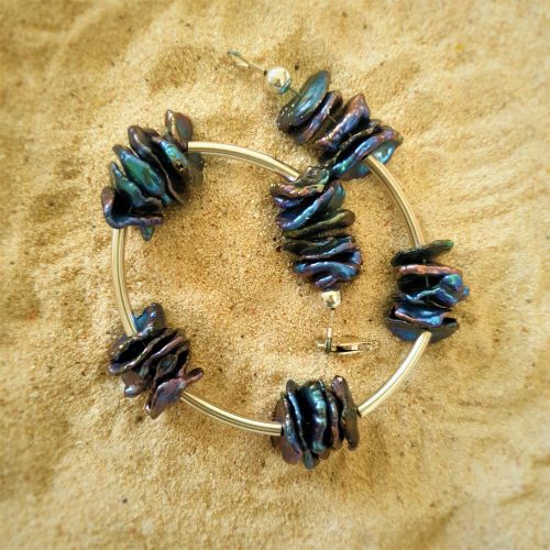 Selten: Grauviolettes Süßwassersplitter-Armband 