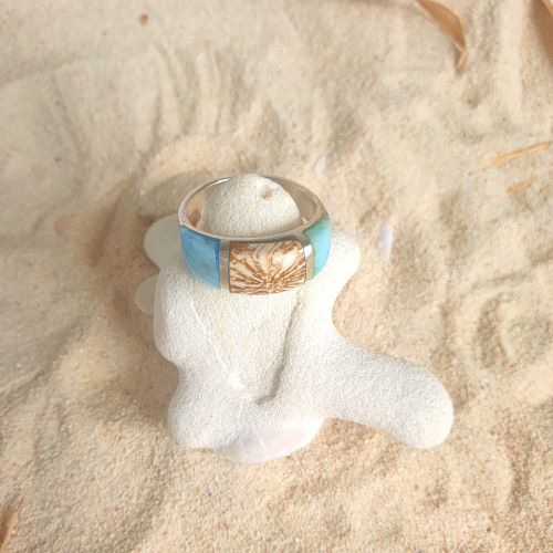 Larimar Ring mit Fossil, auch für Männer 